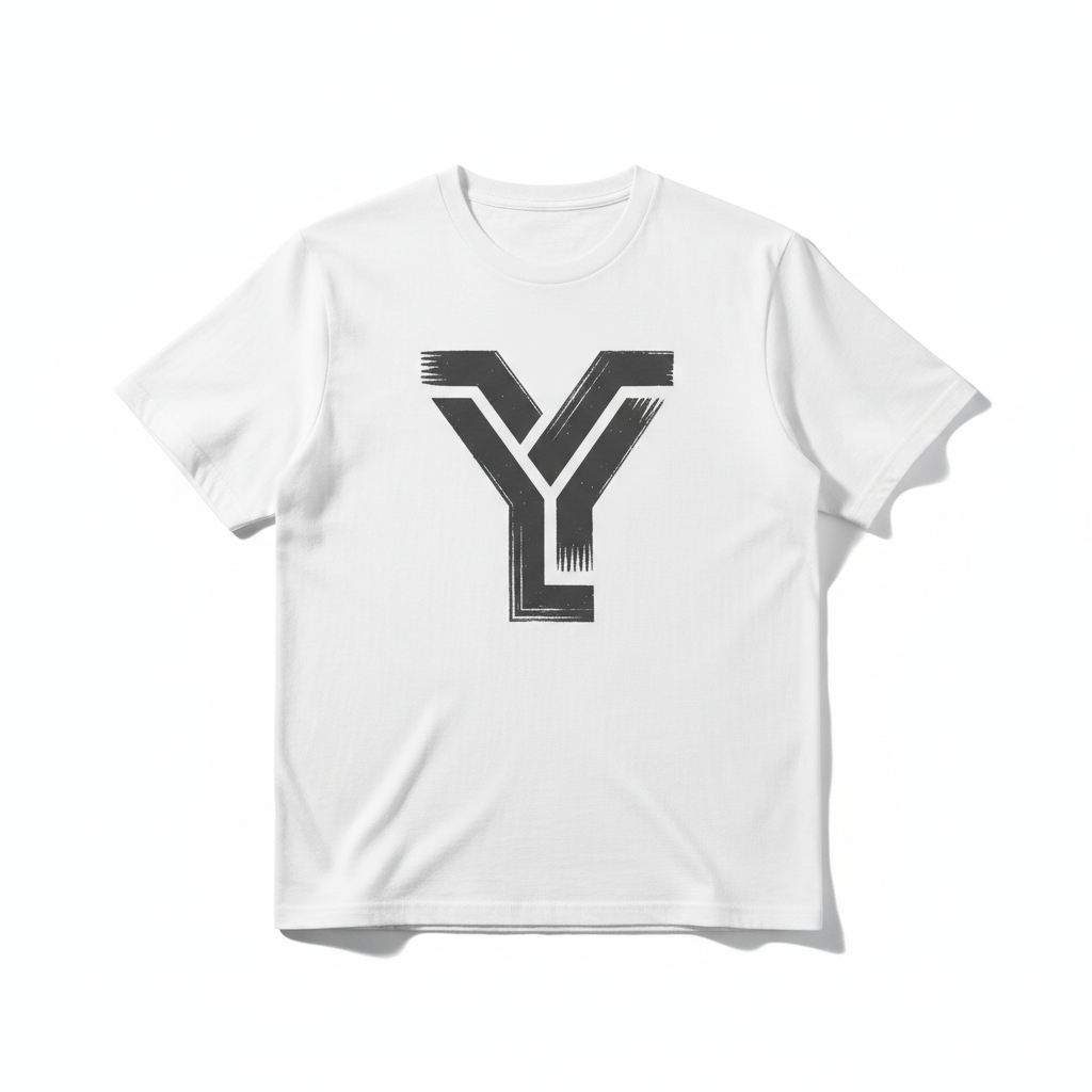 White t-shirt with bold Y design graphic