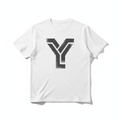 White t-shirt with bold Y design graphic